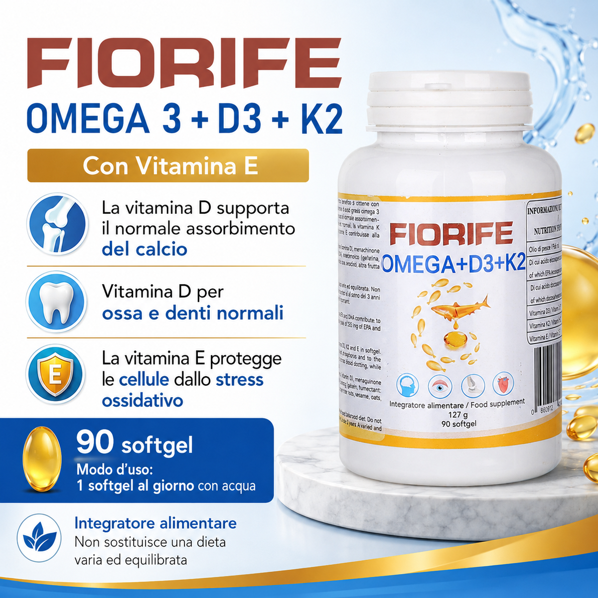 Fiorife Omega 3 D3 K2 - benefici e modo d'uso